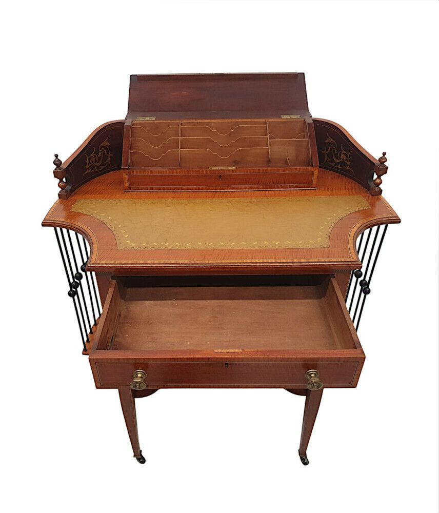 A Fine And Unusual Edwardian Inlaid Leather Top Desk photo 2172.749