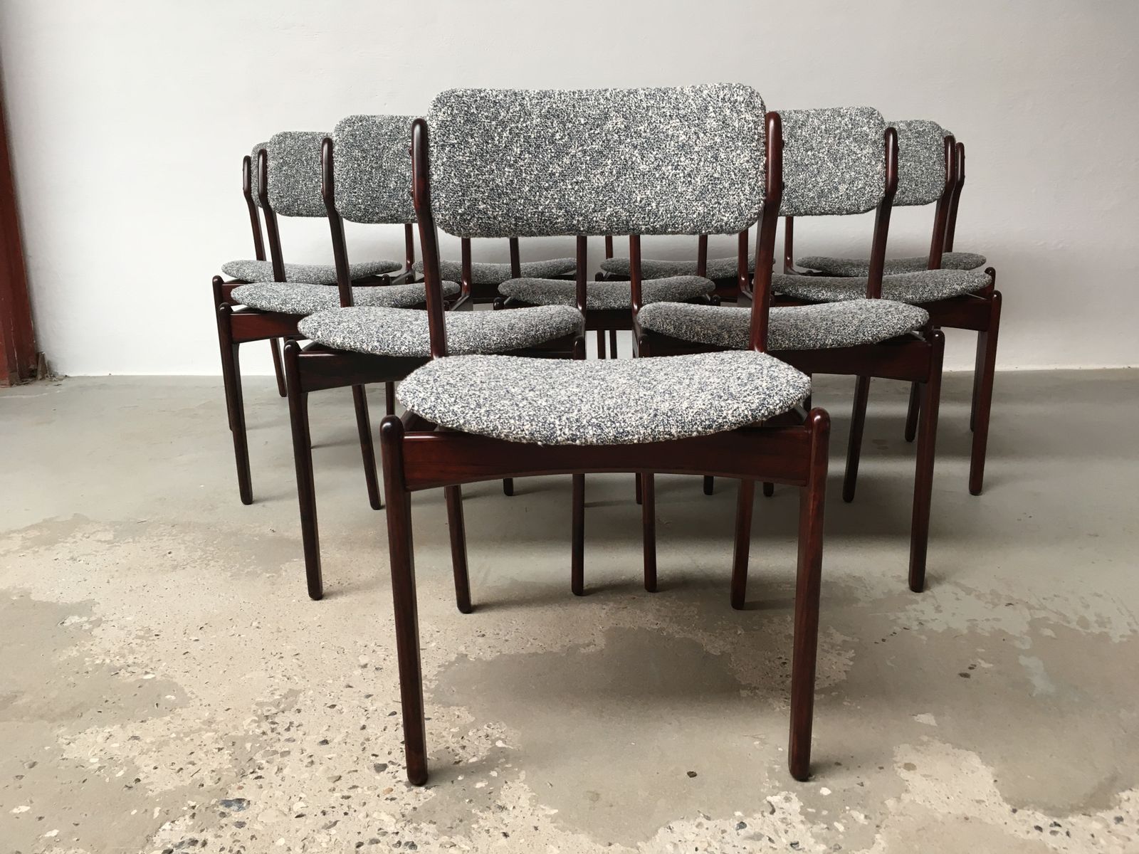 Erik Buch Set Of Ten Fully Restored Rosewood Dining Chairs Inc Custom Upholstery 1960's photo furniture