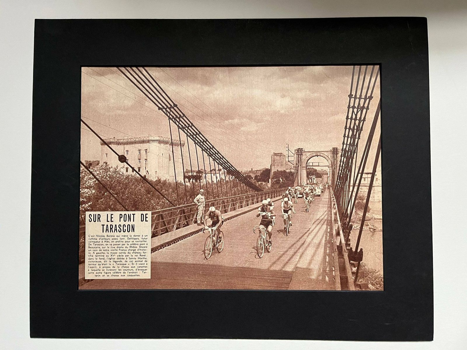Original 1950s Vintage French Tour De France Cycling Print   Caen   Pont De Tarascon