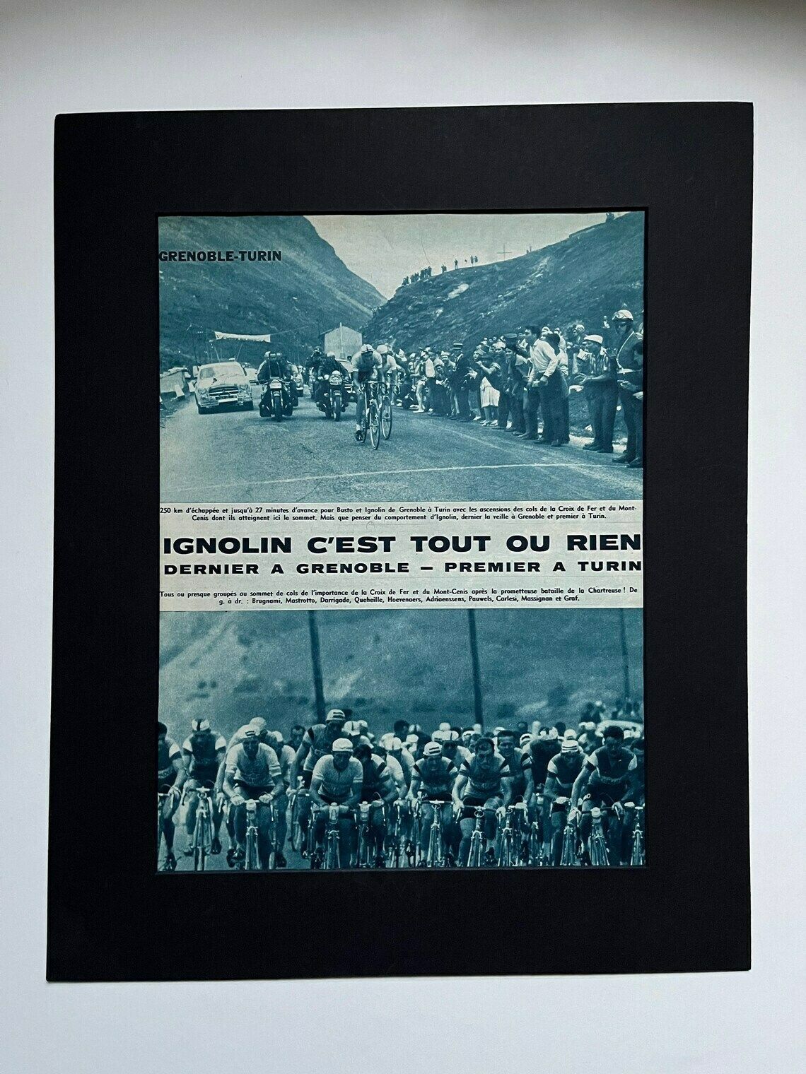 Original Vintage French Cycling Print Grenoble  Turin 1961x photo 66.0