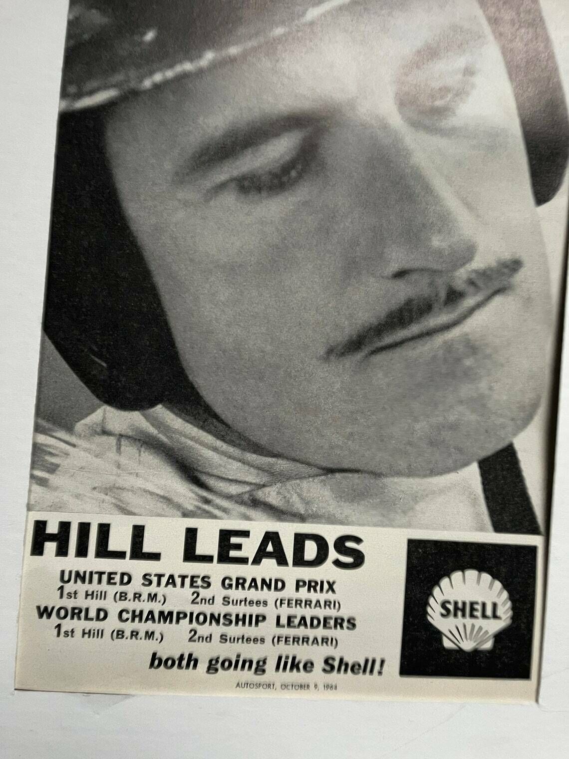 Vintage Shell  Graham Hill Print  Us Grand Prix 1964 photo furniture