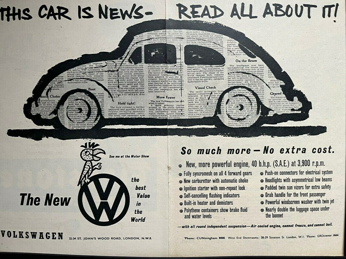 Vintage Volkswagen Beetle Advertising Print 1961 photo furniture