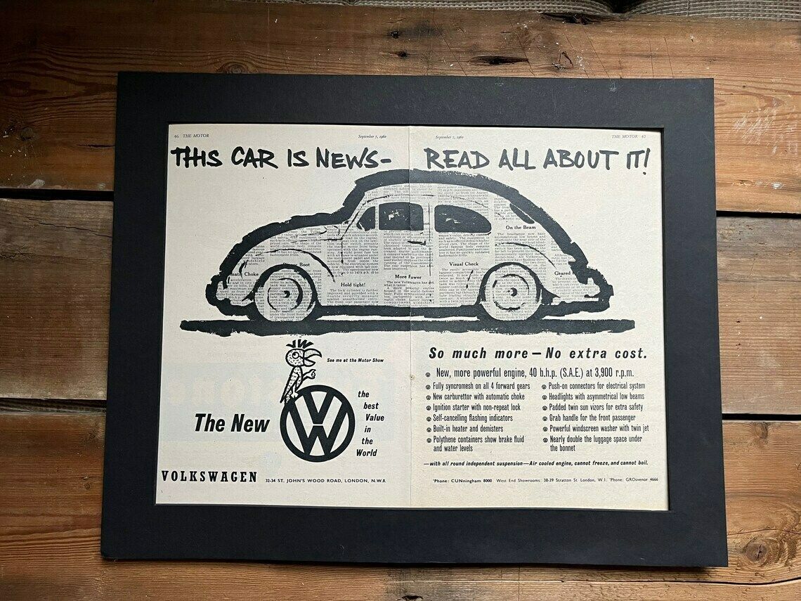 Vintage Volkswagen Beetle Advertising Print 1961 photo for sale