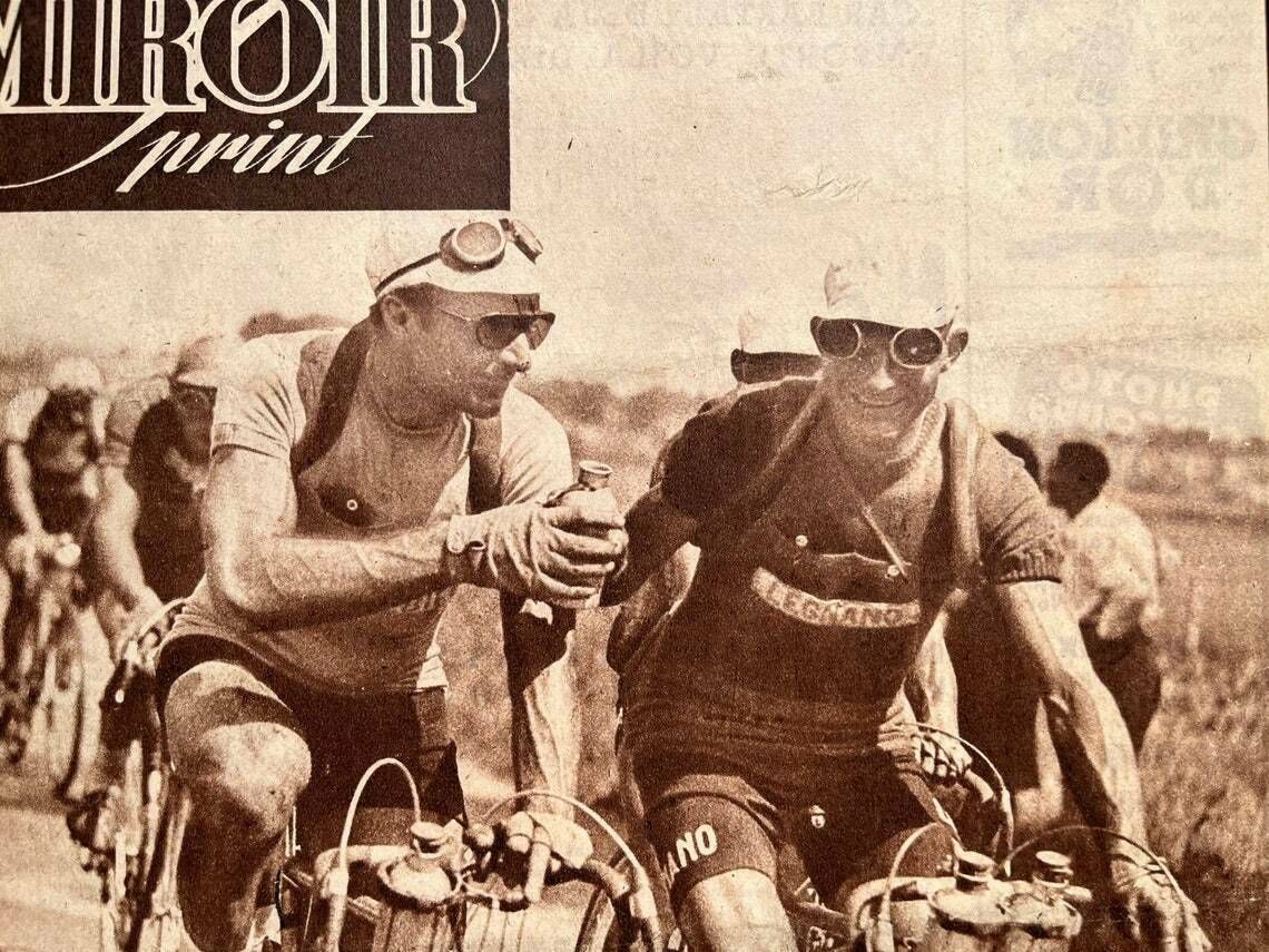1948 Original Vintage Tour De France Cycling Print  Guy Lapebie Charles Pelissier photo for sale