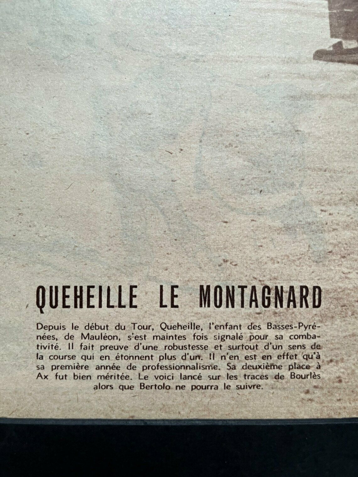 1959 Original Vintage Tour De France Cycling Print   Marcel Queheille photo for sale