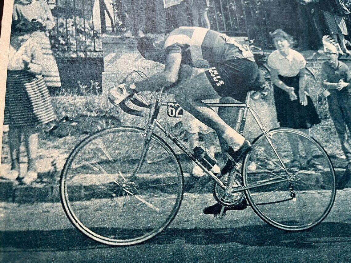 1950s Original Vintage Tour De France Martini Cycling Print Baldini Anglade photo for sale