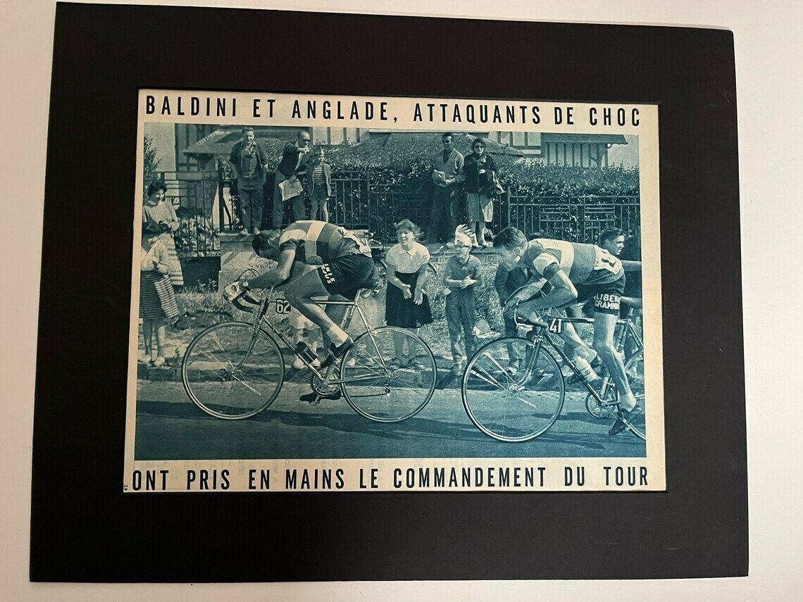 1950s Original Vintage Tour De France Martini Cycling Print Baldini Anglade photo Art