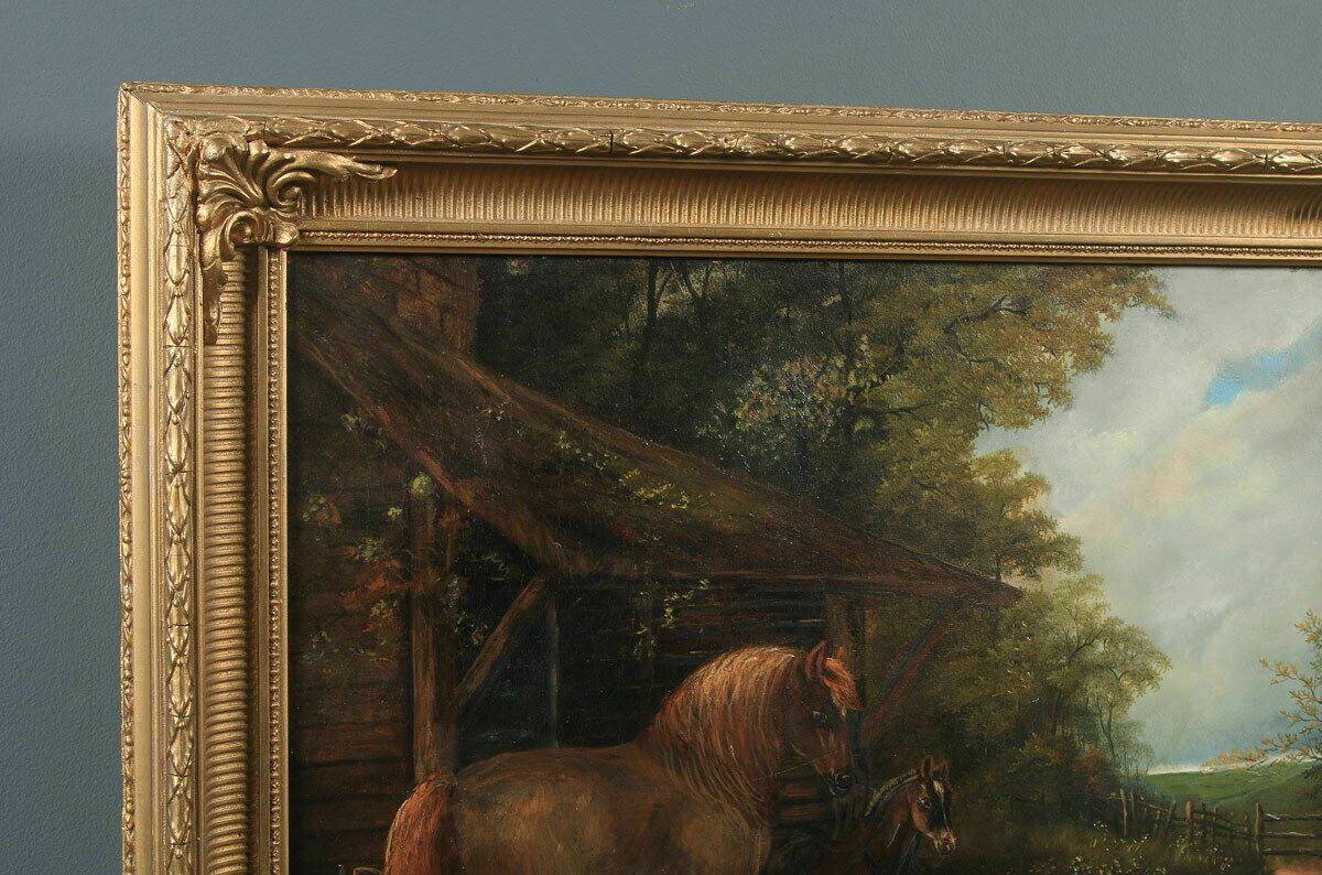 Antique English Victorian Oil Painting Horse Country Scene Henry Charles Woolett photo Art