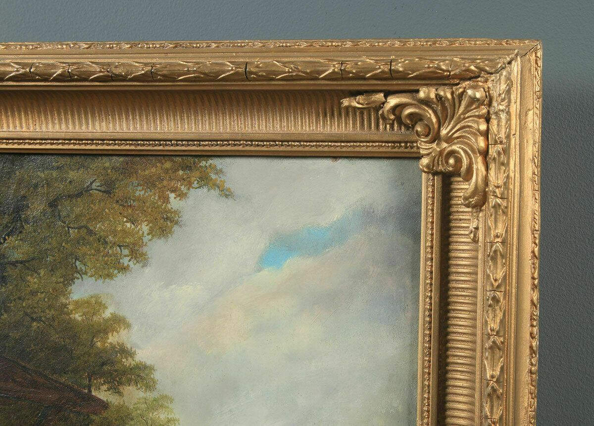 Antique English Victorian Oil Painting Horse Country Scene Henry Charles Woolett photo 1295.0