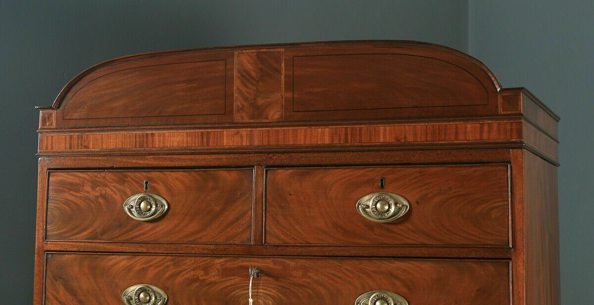 Antique Channel Islands Georgian Regency Flame Mahogany Inlaid Tallboy Chest photo furniture