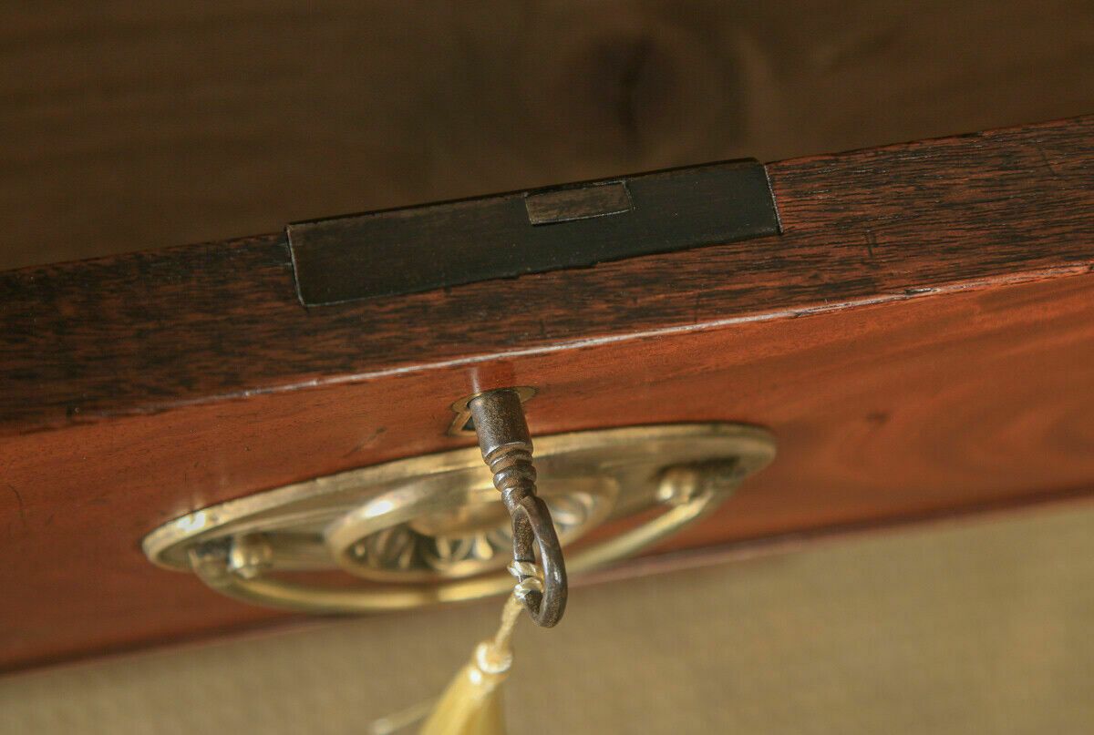 photo for sale Antique Channel Islands Georgian Regency Flame Mahogany Inlaid Tallboy Chest