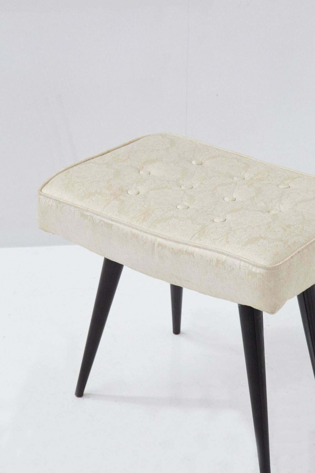 Italian Mid Century Stools In Wood And Brocade photo for sale