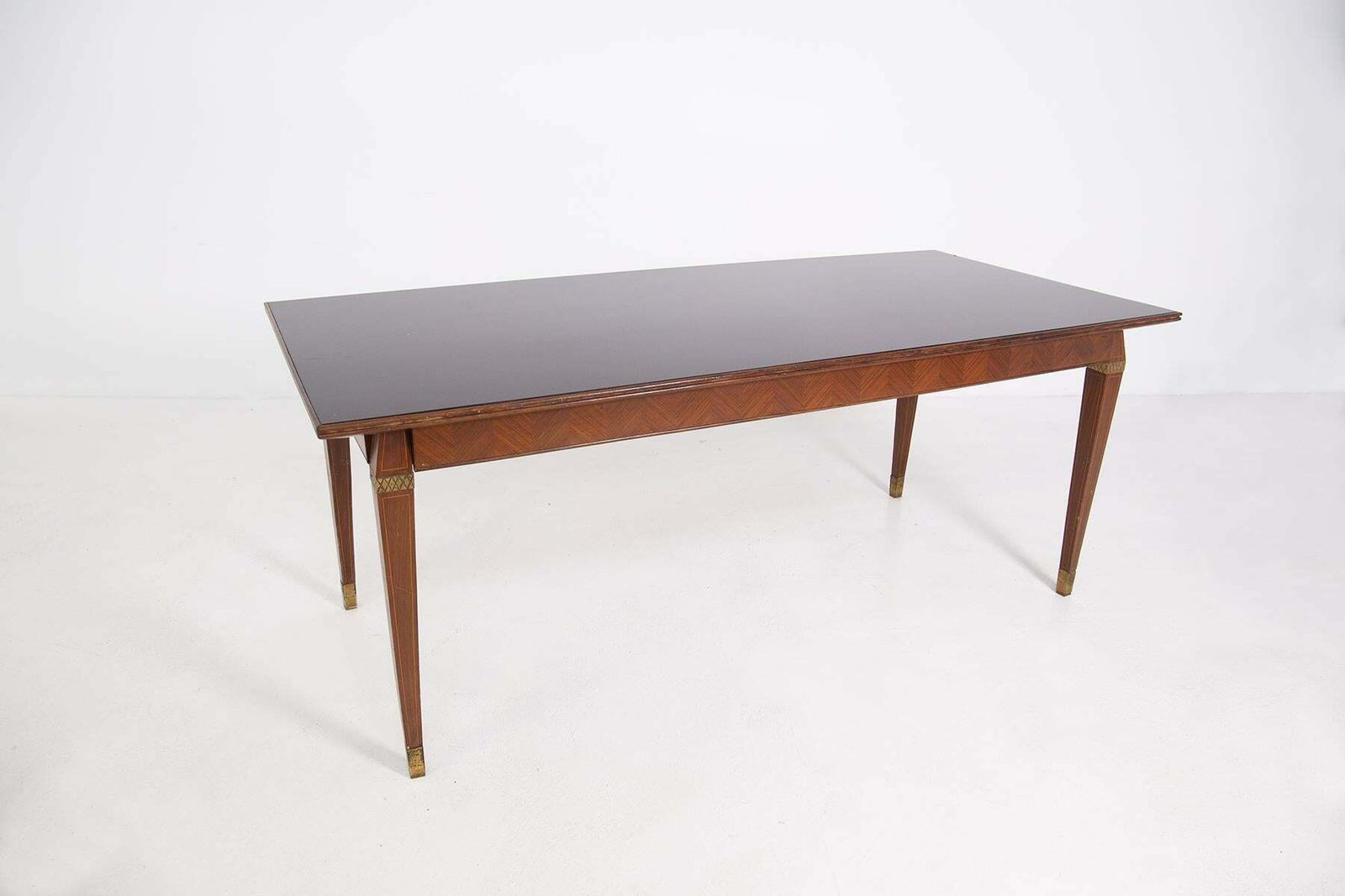 Italian Dining Table In The Style Of Paolo Buffa In Wood Brass And Smoked Glass photo furniture
