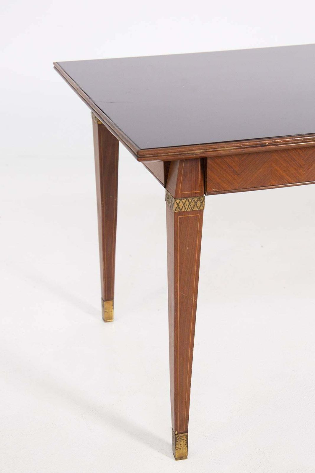 Italian Dining Table In The Style Of Paolo Buffa In Wood Brass And Smoked Glass photo Furniture