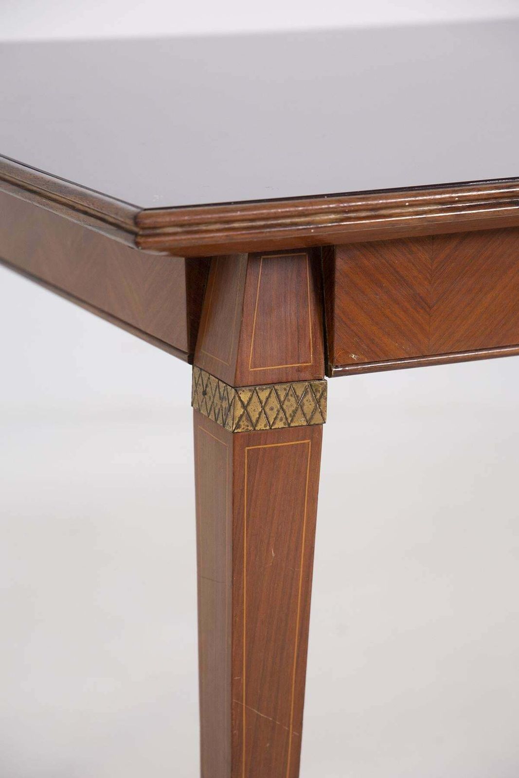 3810.0 Italian Dining Table In The Style Of Paolo Buffa In Wood Brass And Smoked Glass photo