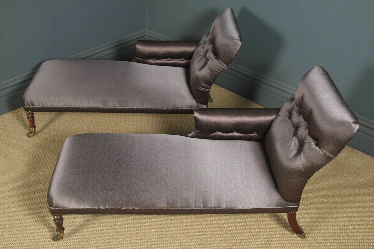Antique English Matched Pair Of Regency Mahogany Upholstered Chaise Longues Day Beds (C.1825) photo buy