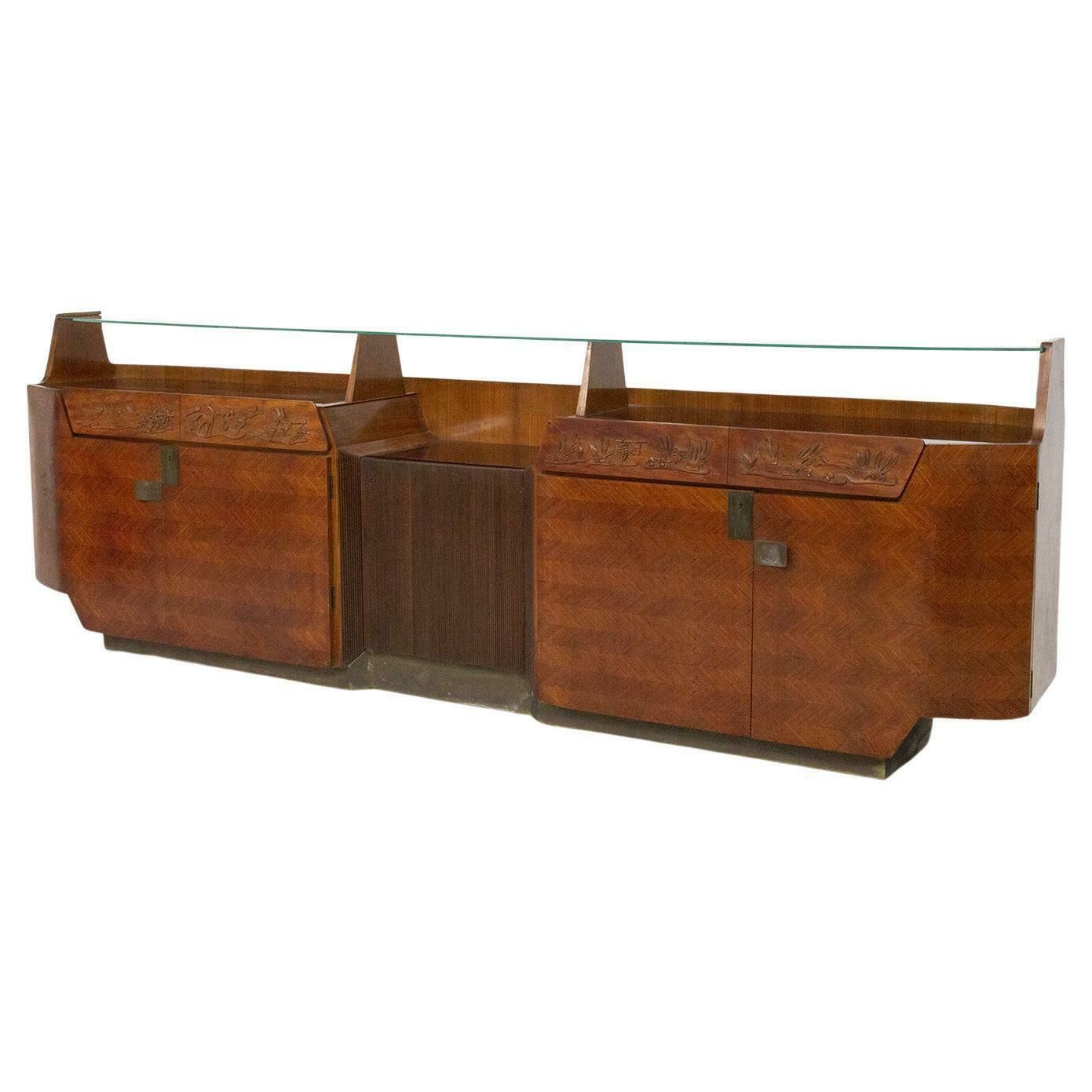 Dassi Modern Furniture Sideboard In Wood, Glass And Brass