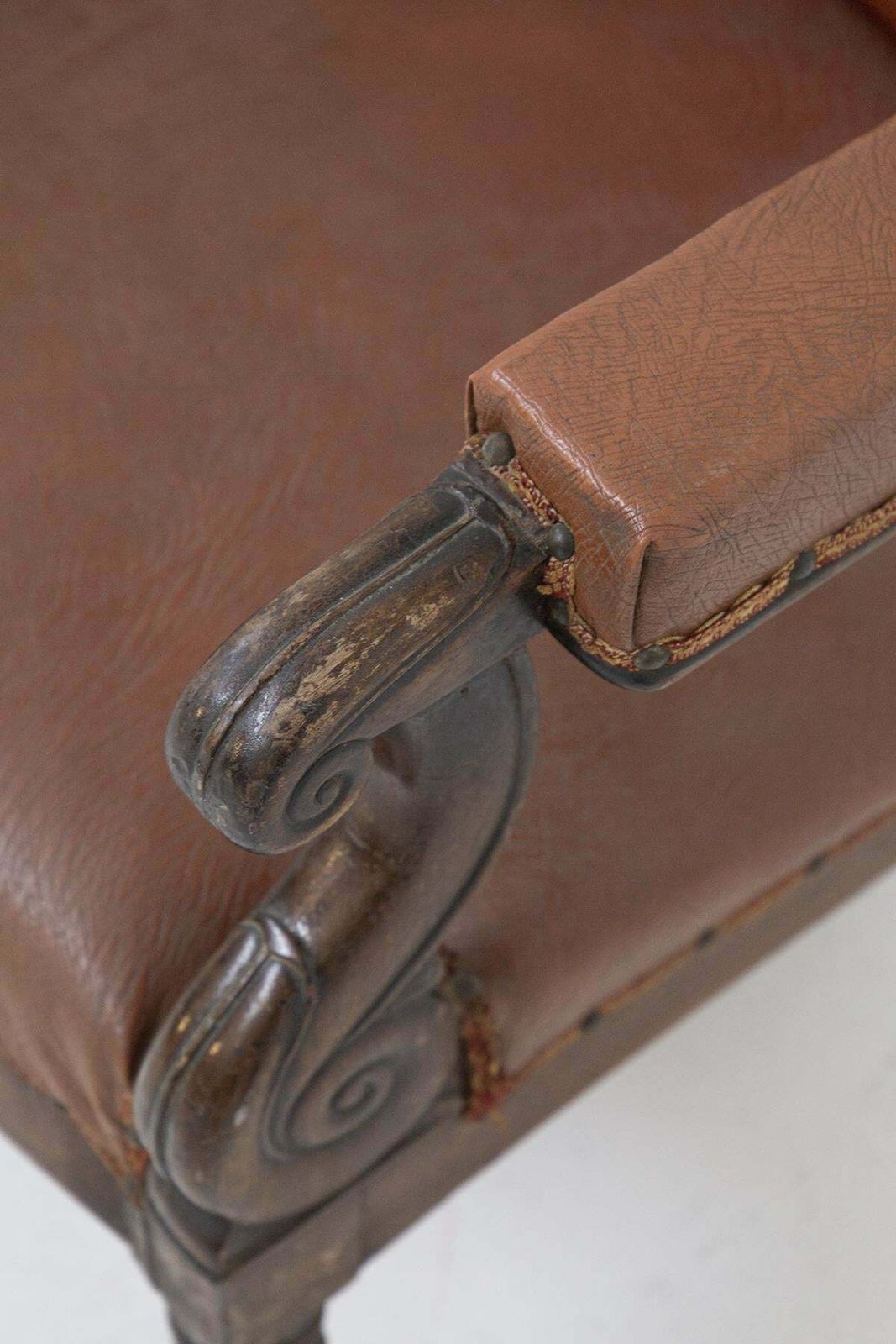 French Antique Armchair In Original Wood And Leather photo vinterior