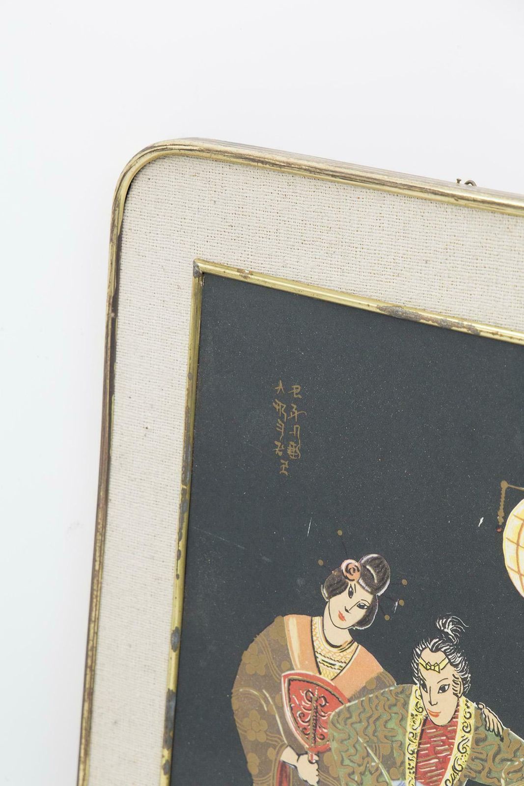 Antique Japanese Brass Painting ''Romantic Serenade'' photo vinterior