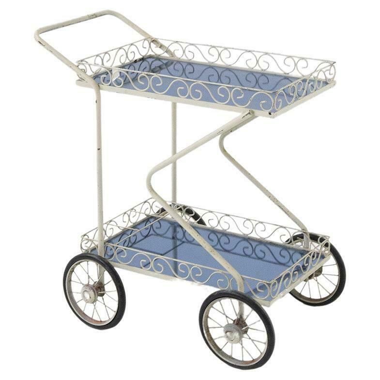 Fontana Arte Painted Iron And Blue Glass Trolley ''Attr.''