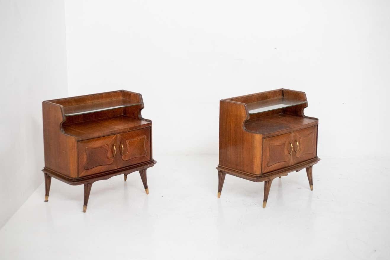 photo for sale Italian Mid Century Nightstands In Wood And Glass