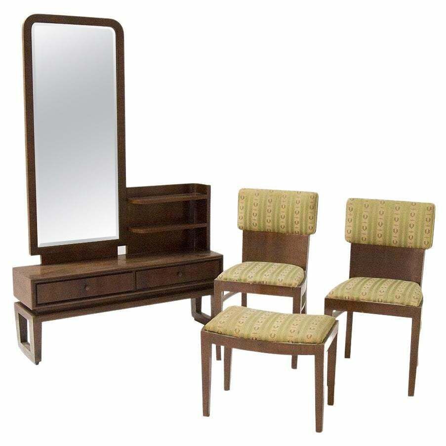 Paolo Buffa Bedroom Set With Vanity Mirror, Armchairs And Ottoman