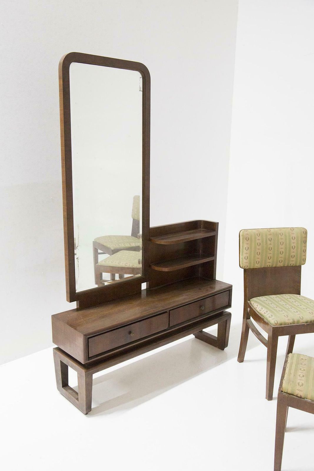 Paolo Buffa Bedroom Set With Vanity Mirror, Armchairs And Ottoman photo for sale