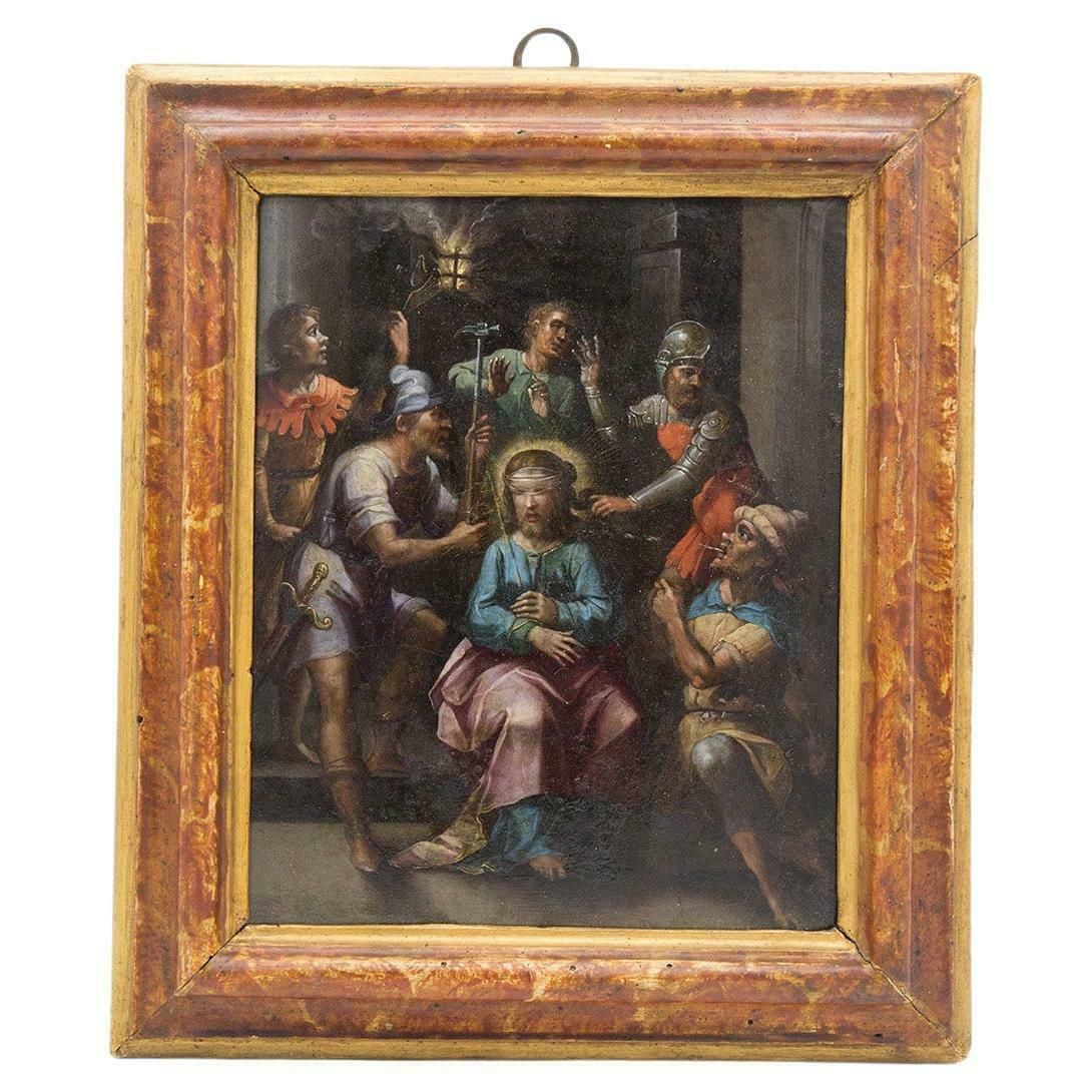 Antique Painting On Copper, "The Mockery Of Christ”