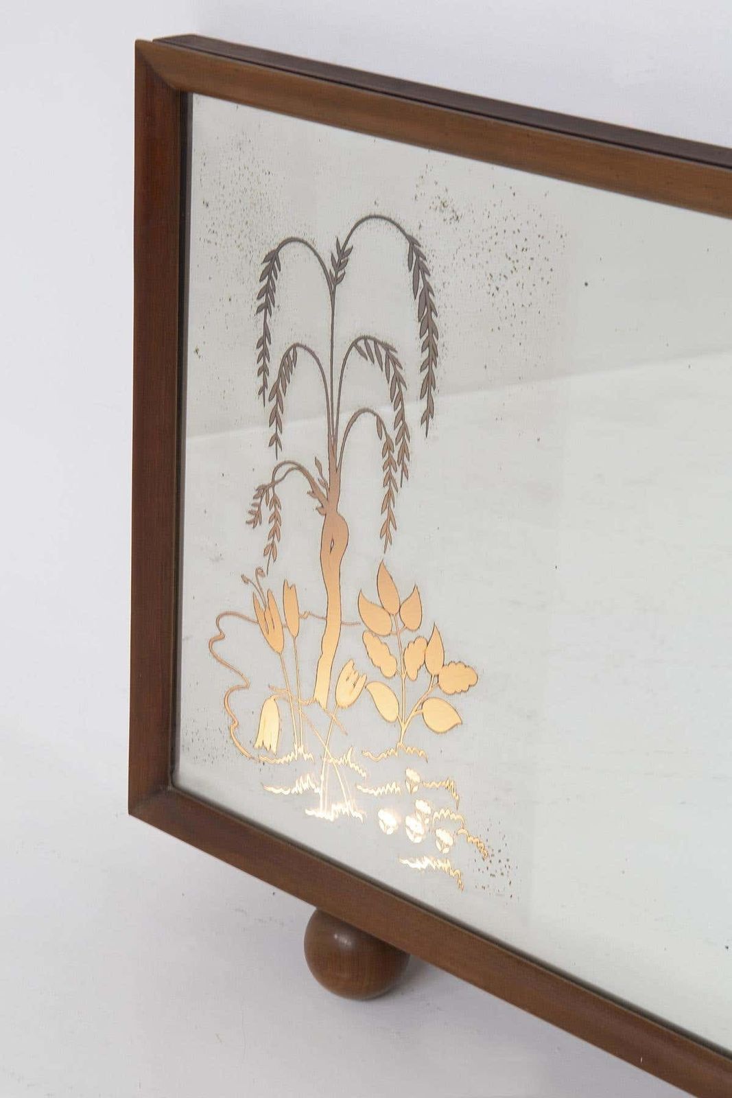 Italian Illuminated Wooden Mirror Made W/ Flowers photo vinterior