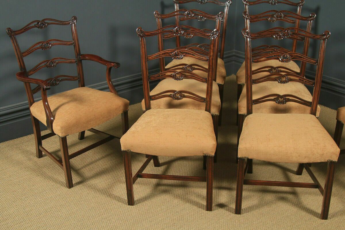 Antique Set Of Eight English Georgian Ribbon Back Mahogany Dining Chairs C1880 photo furniture
