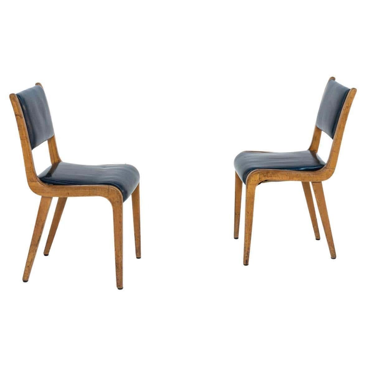 Pair Of Italian Vintage Armchairs In Blue Fabric, 1950s