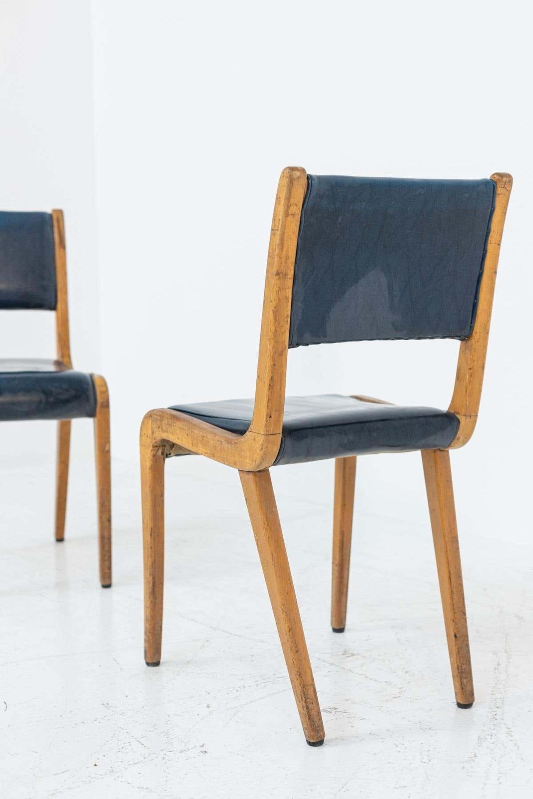 Pair Of Italian Vintage Armchairs In Blue Fabric, 1950s photo vinterior