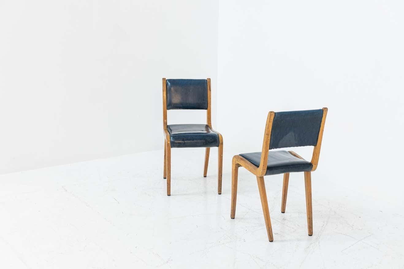 Pair Of Italian Vintage Armchairs In Blue Fabric, 1950s photo buy