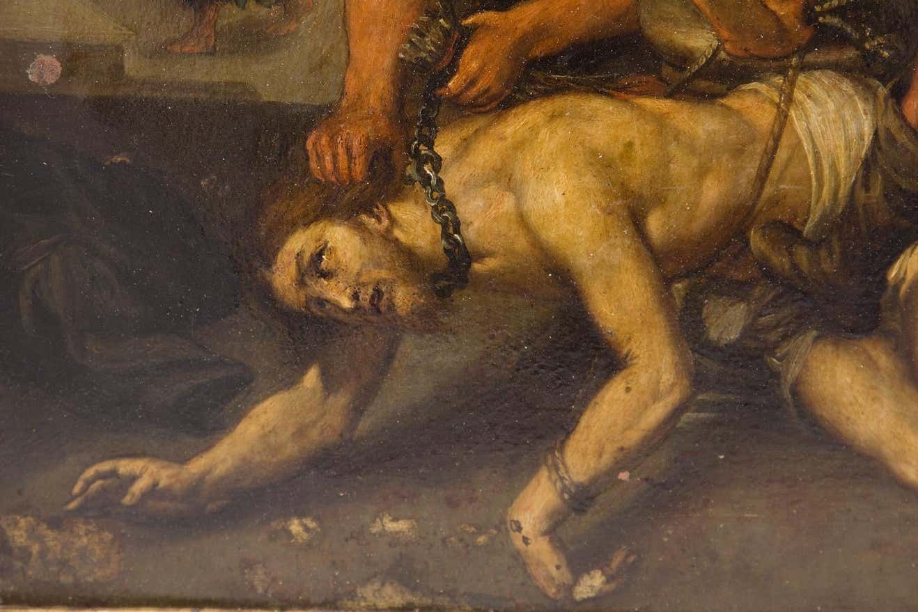 Caravaggesque Oil On Copper "Flagellation Of Christ" Baroque Sicilian, 17th Cent photo vinterior