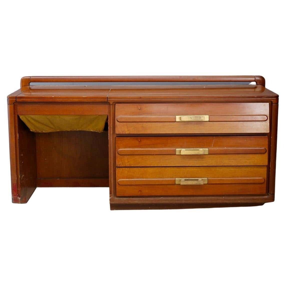 Italian Chest Of Drawers In Walnut With Pink Mirror