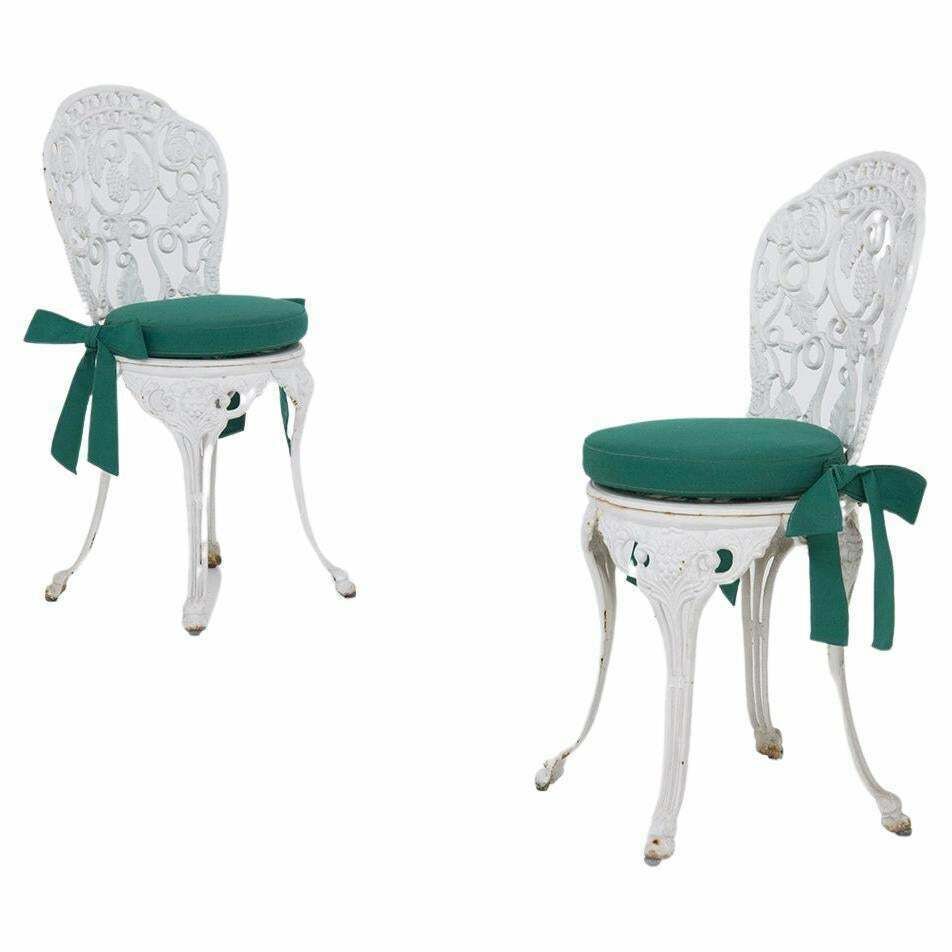 Victorian English Cast Iron Chairs And Original Fabric
