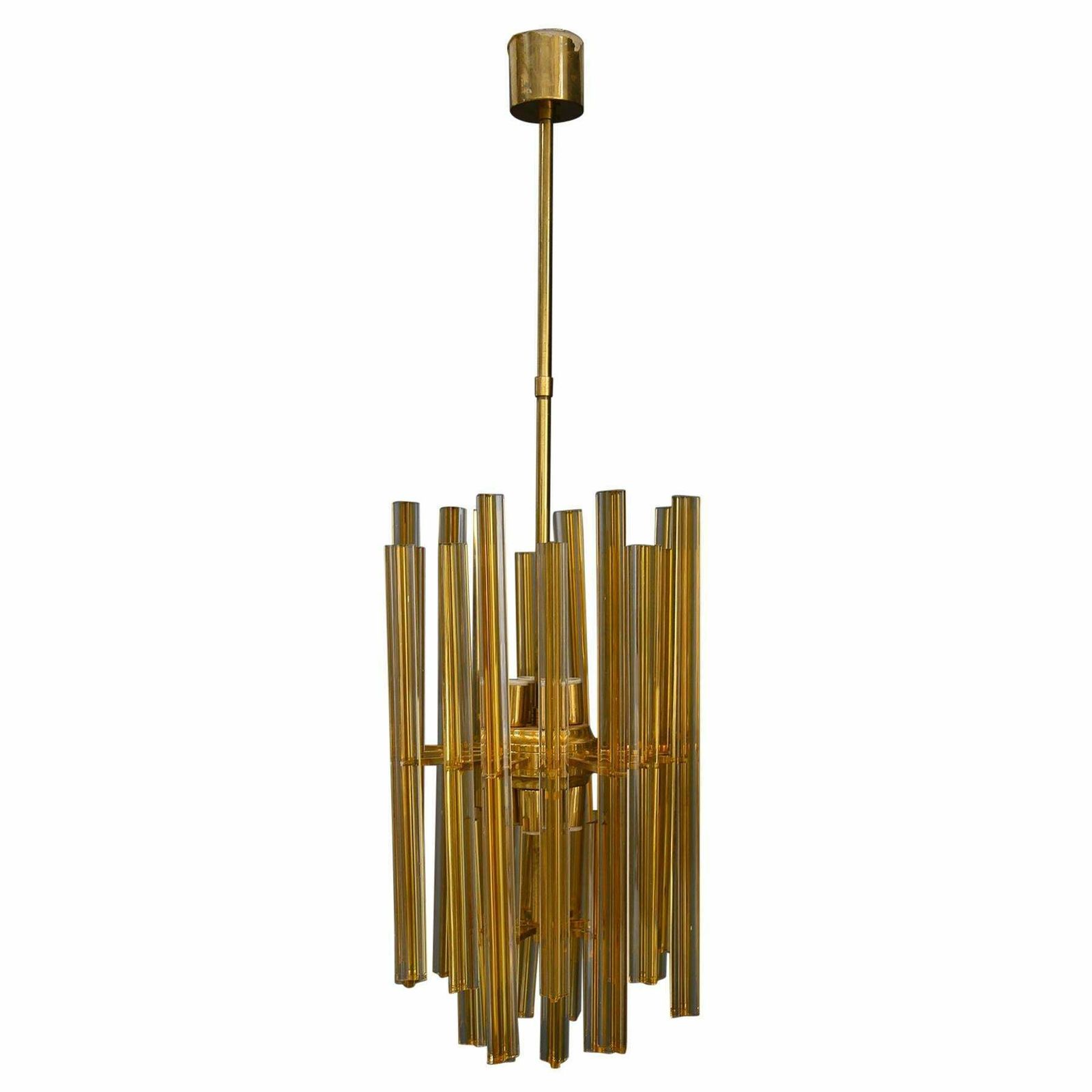 Venini Chandelier Midcentury In Gilded Glass And Brass Elegant, 1950
