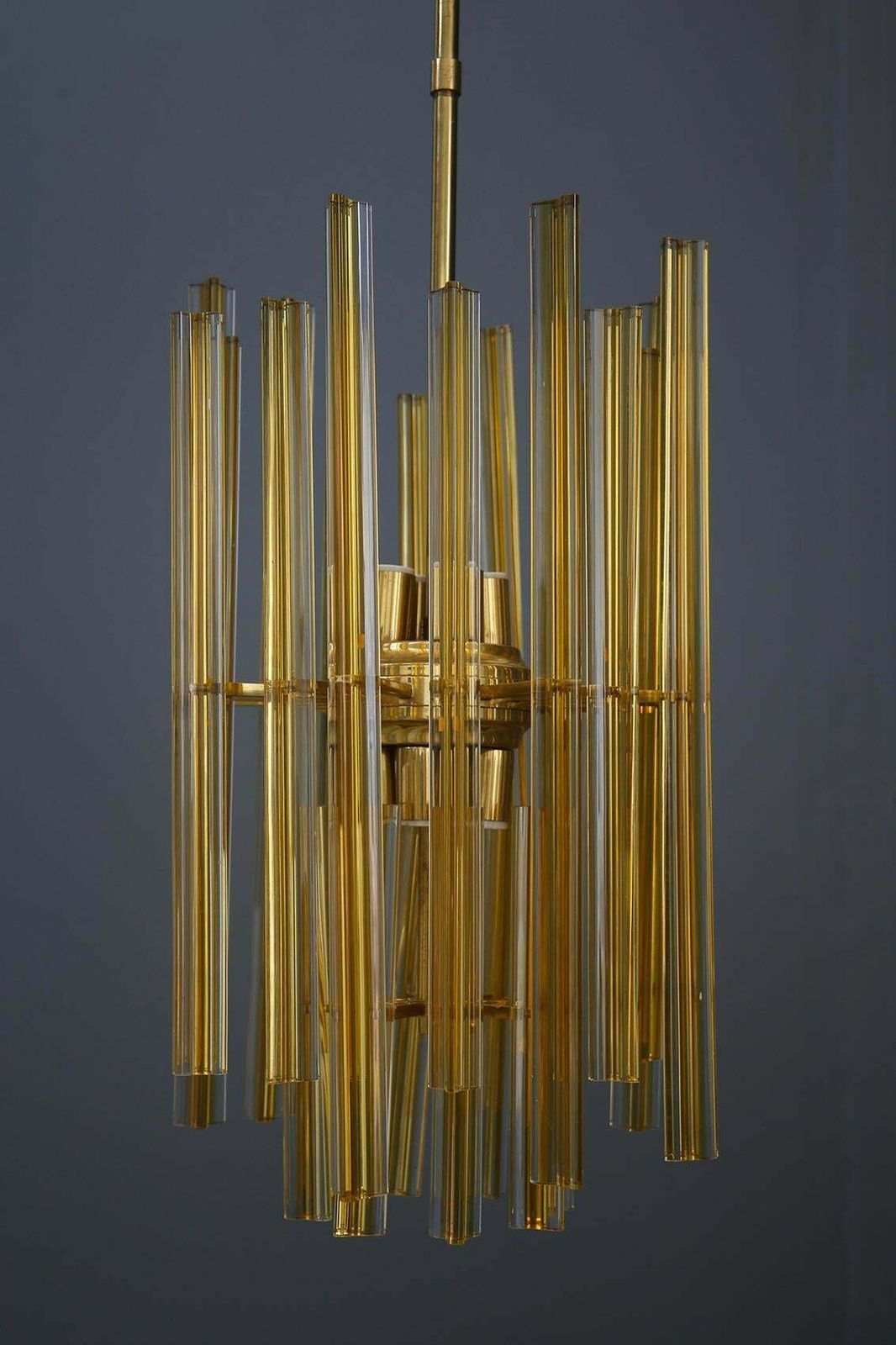 Venini Chandelier Midcentury In Gilded Glass And Brass Elegant, 1950 photo vinterior