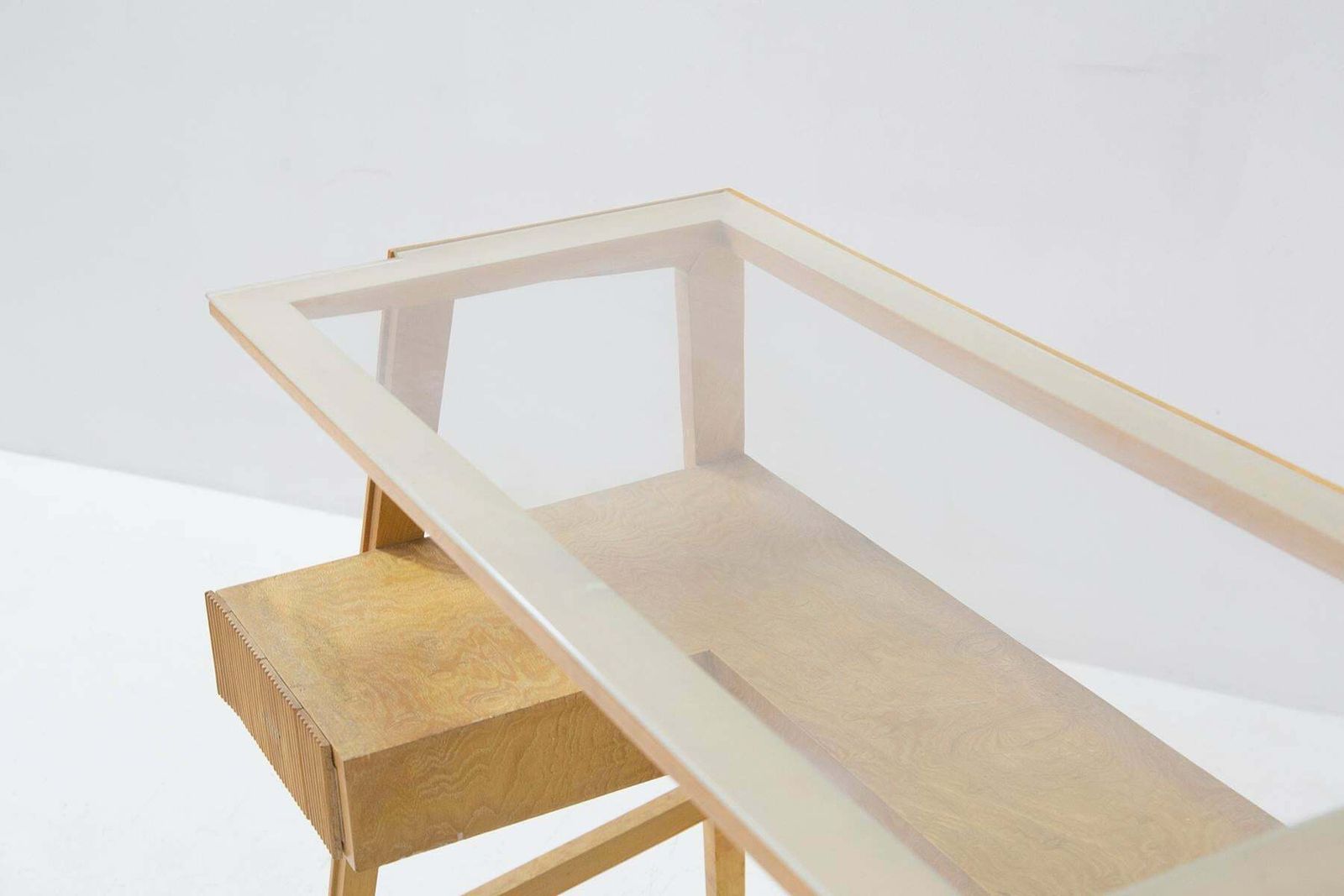 Mario Oreglia Mid Century Wood And Glass Desk photo vinterior