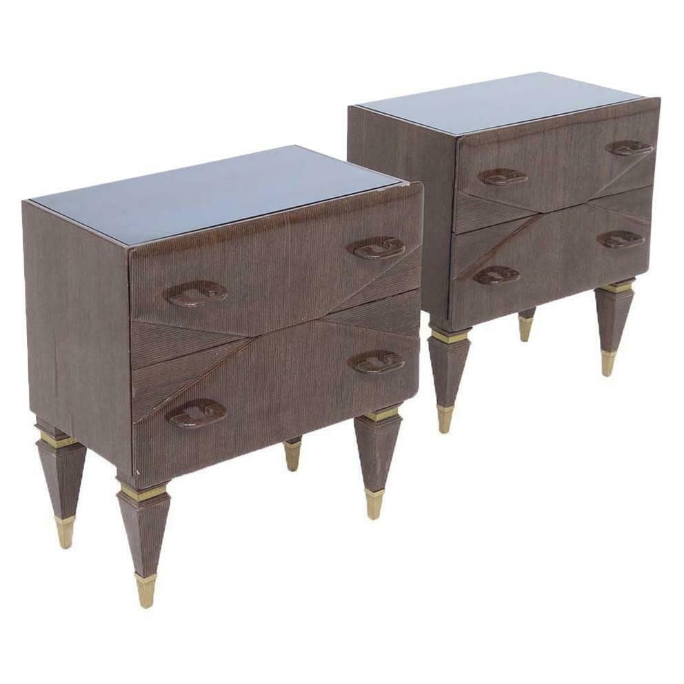 Mid Century Italian Vintage Nightstands In Wood And Blue Glass