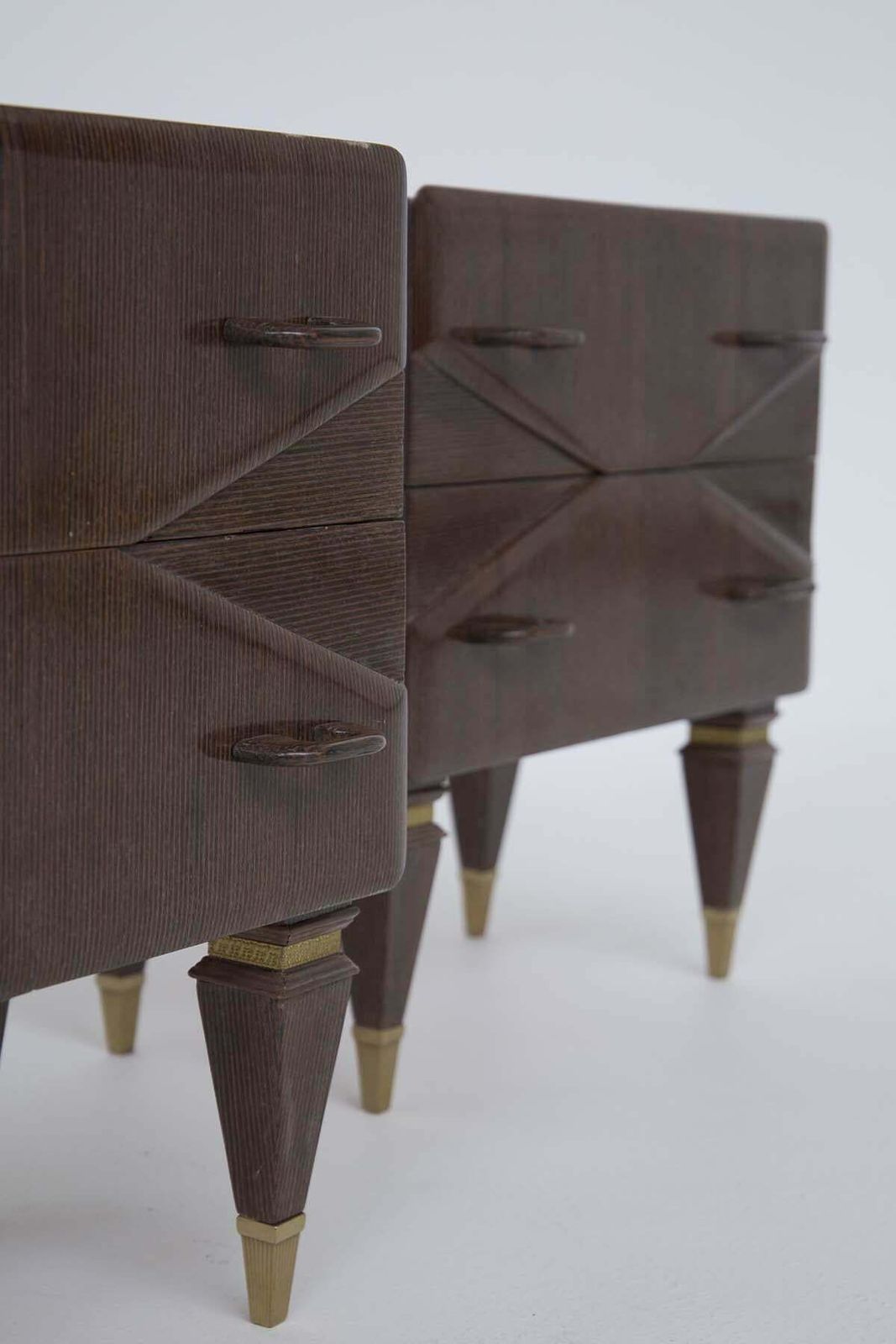 Mid Century Italian Vintage Nightstands In Wood And Blue Glass photo 2714.0