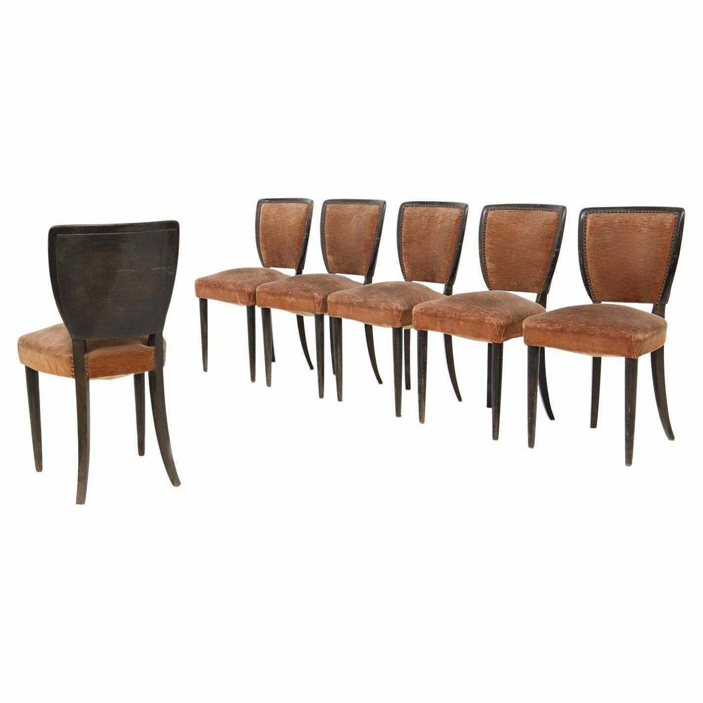 Melchiorre Bega Italian Wooden Chairs With Studs And Orange Velvet