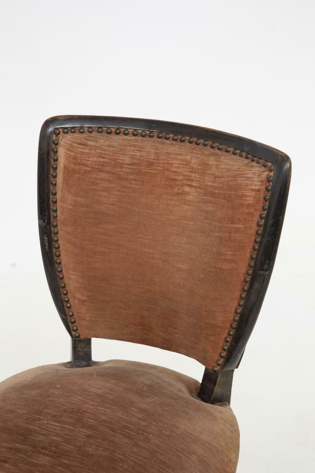 Melchiorre Bega Italian Wooden Chairs With Studs And Orange Velvet photo for sale