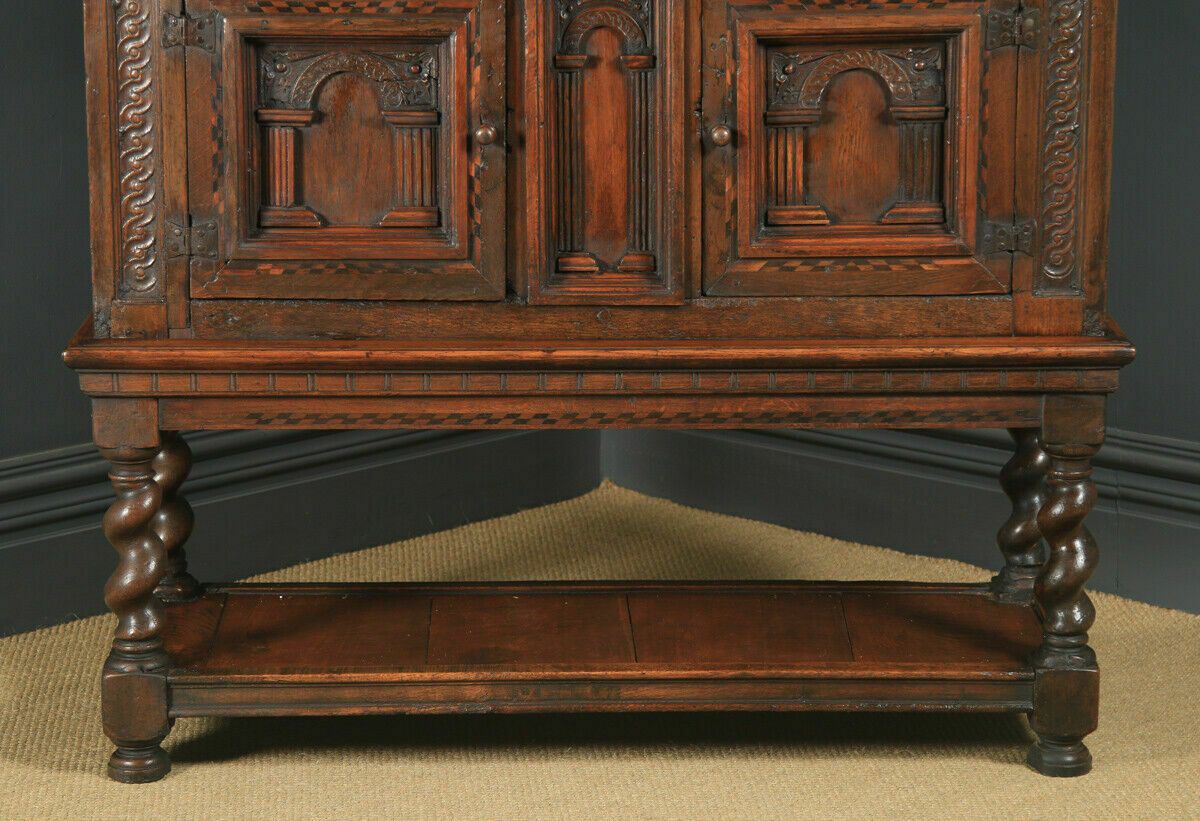 Antique English 17th Century Oak Inlaid Cupboard On Stand (Circa 1675 photo Furniture