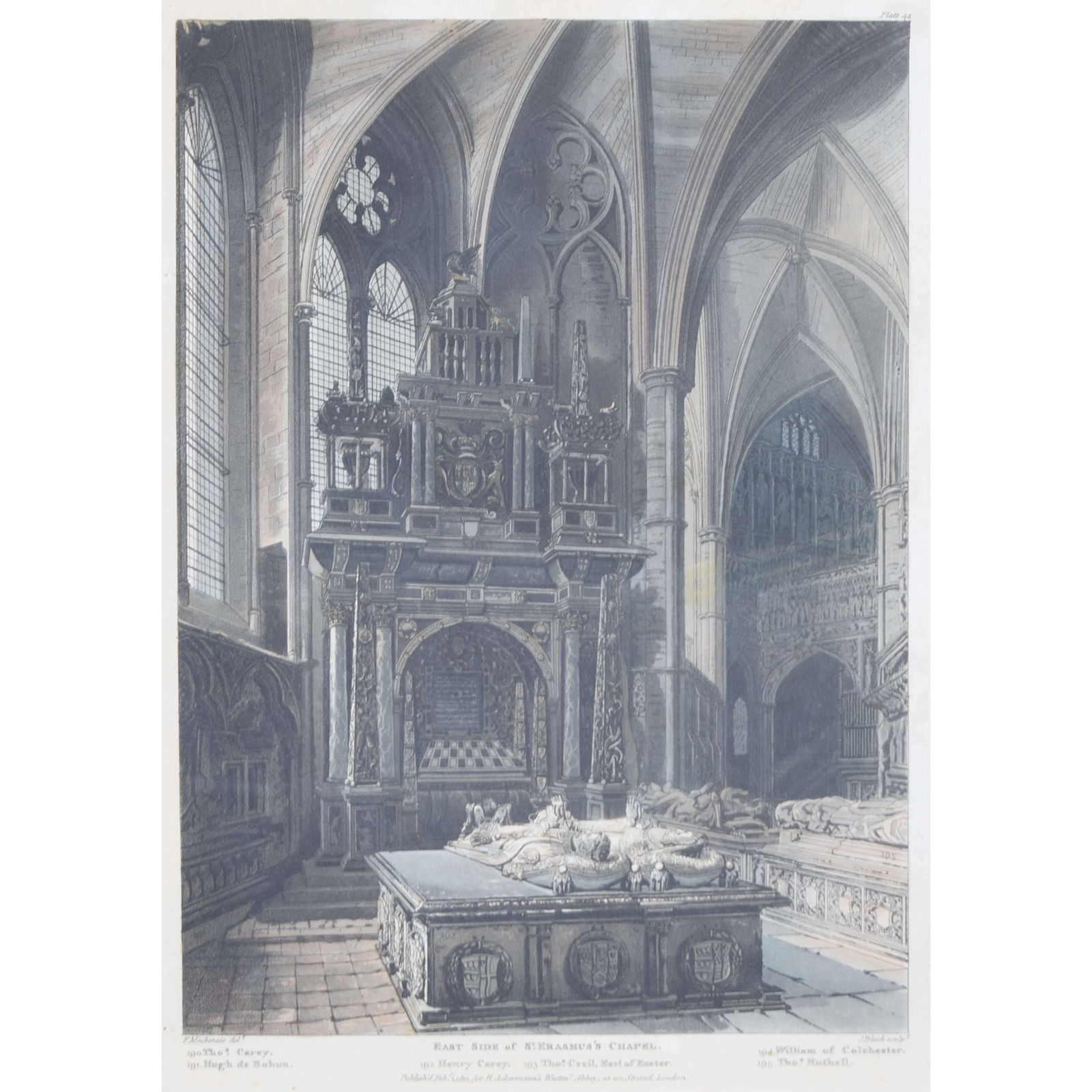 J Black (Early 19th Century) After Frederick Mackenzie (1788 – 1854) East Side Of St Erasmus Chapel Westminster Abbey (1812)
