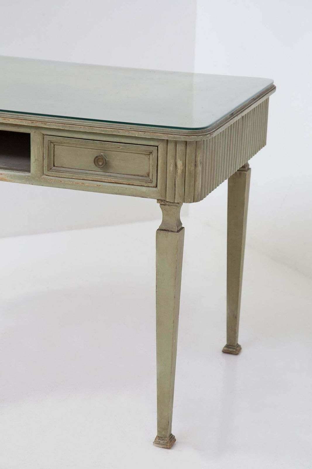 French Rustic Chic Desk In Glass, Wood And Brass photo furniture