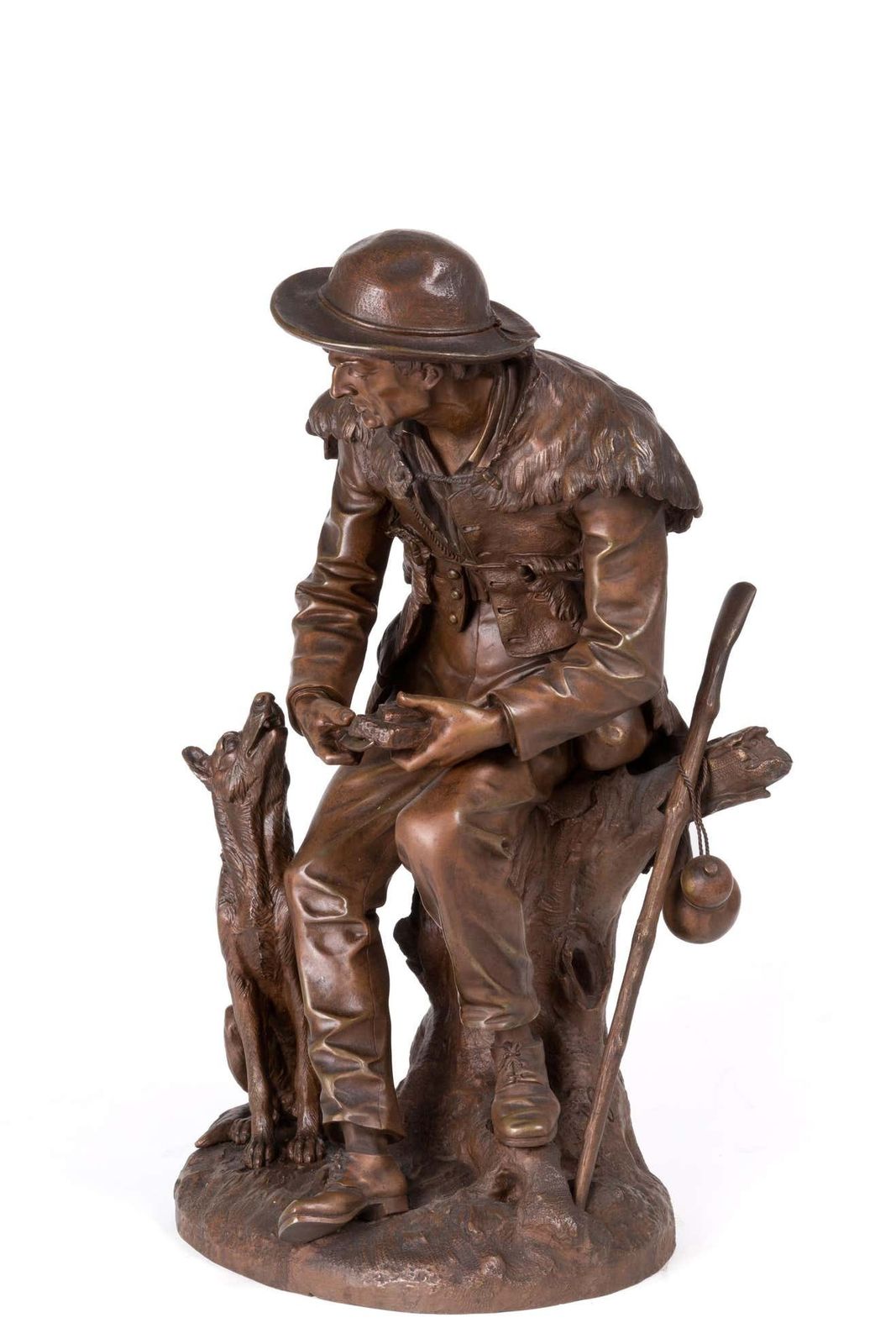 Anatole J. Guillot Bronze Sculpture Depicting "Seated Woodcarver With Dog photo furniture