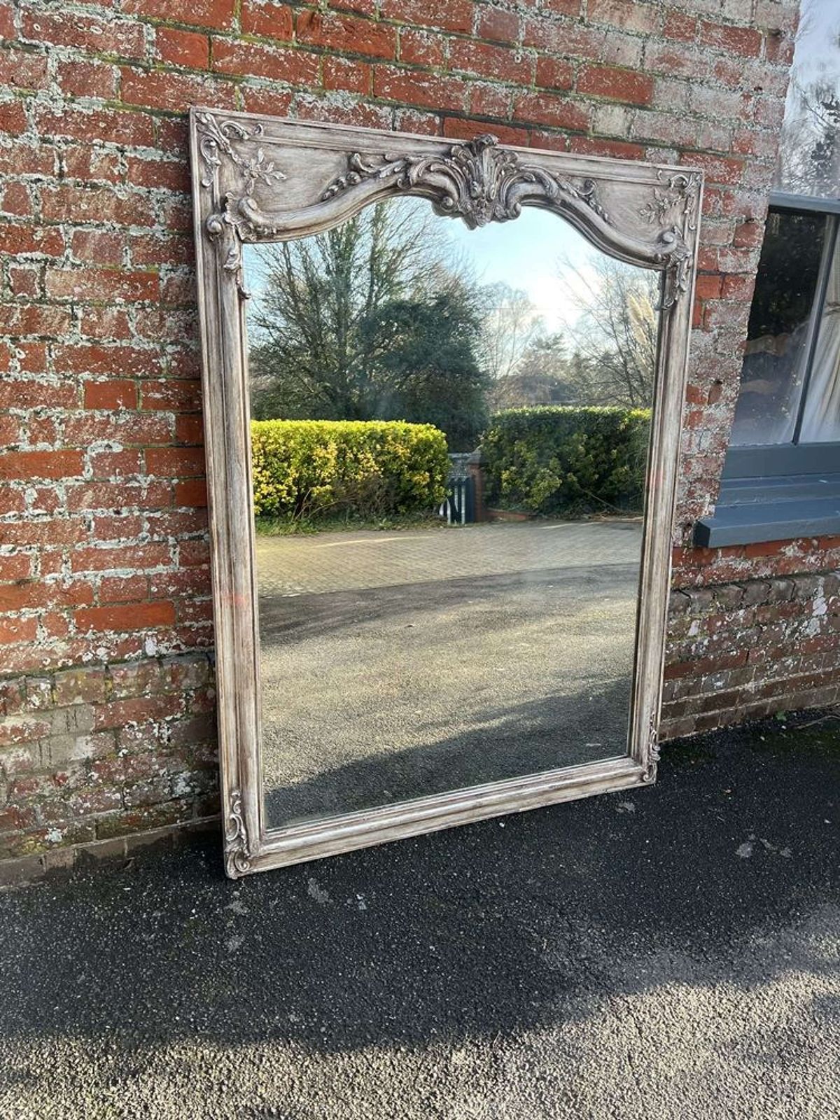 A Stunning Large Antique French 19th C Shaped Top Painted Mirror