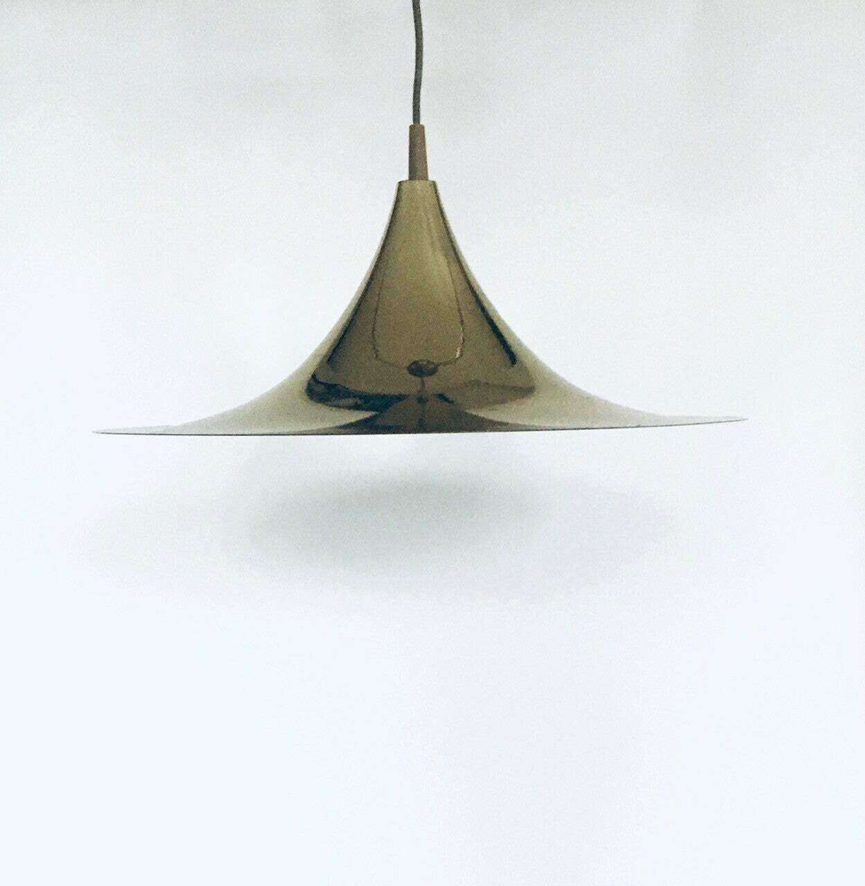 Postmodern Design Semi Or Witch Hat Gold Pendant Lamp, 1980's photo vinterior