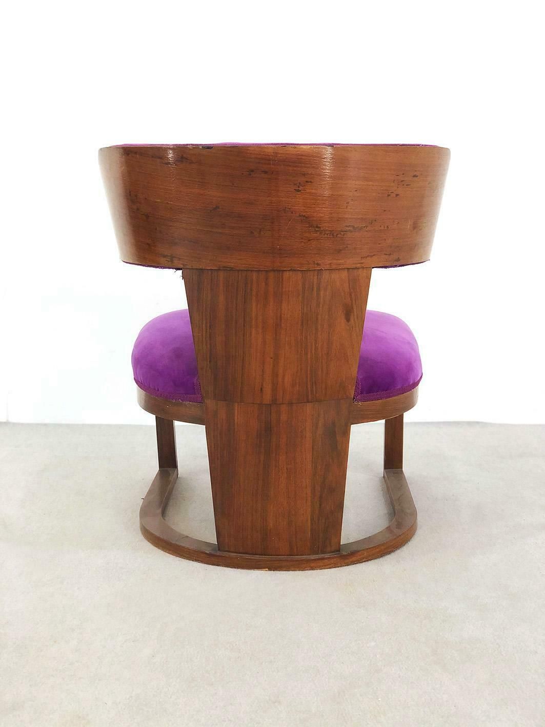 Rare Italian Art Deco Armchair By Ernesto Lapadula In Purple Velvet photo Furniture